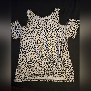 Stylish Black and Cream Women's Cold Shoulder Top Size Medium